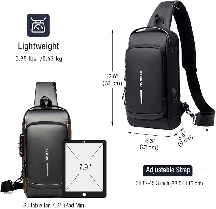 Waterproof Polyester Slim Unisex Crossbody Sling Bag