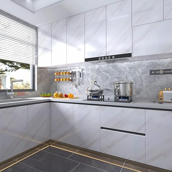 white-Wall Papers Wall Self-Adhesive Stickers Marble Wallpaper Furniture (Size 60 * 200 Cms)