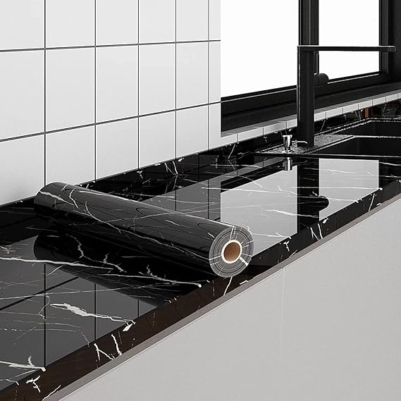 black-Wall Papers Wall Self-Adhesive Stickers Marble Wallpaper Furniture (Size 60 * 200 Cms)